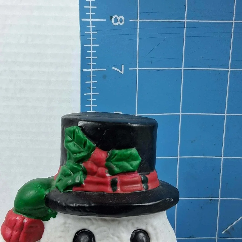 Vintage Style Ceramic Snowman Planter Christmas Holiday Candy Dish Red Bucket